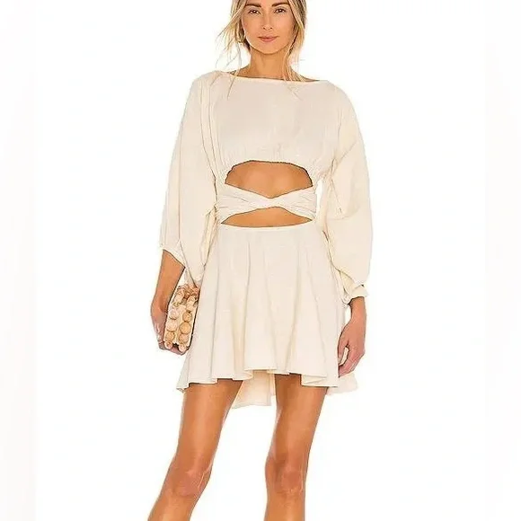 cream dress revolve Revolve Saints And Secrets Cream Off The Shoulder Wrap Mini